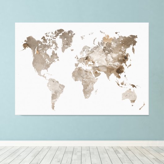 Extra groot Neutraal Kleur Wereldkaart Canvas (Insitu (Houten vloer))