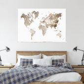 Extra groot Neutraal Kleur Wereldkaart Canvas (Insitu (Slaapkamer))