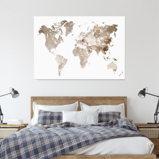 Extra groot Neutraal Kleur Wereldkaart Canvas (Insitu (Slaapkamer))