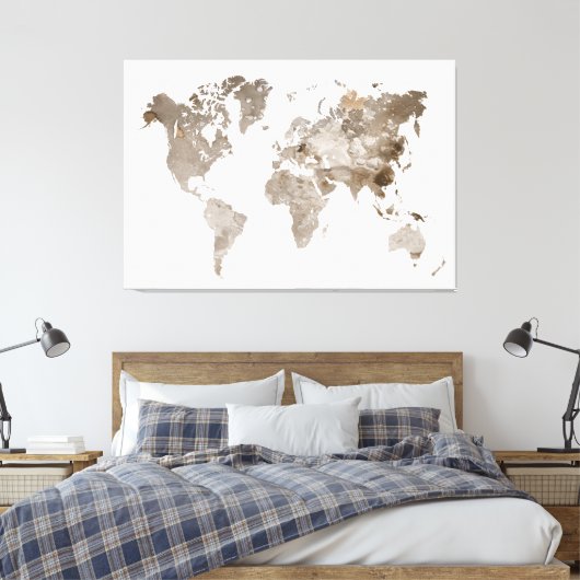 Extra groot Neutraal Kleur Wereldkaart Canvas Afdruk (Insitu (Slaapkamer))