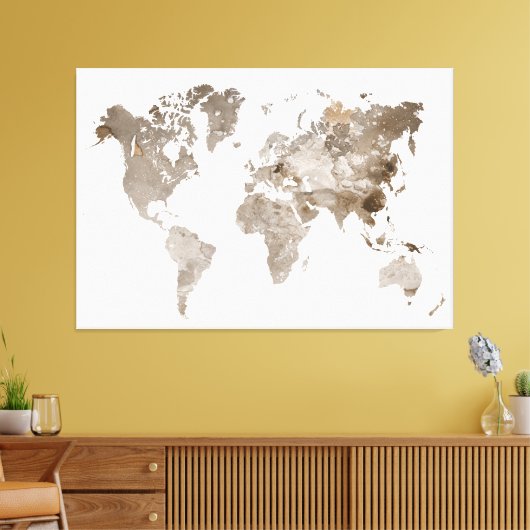 Extra groot Neutraal Kleur Wereldkaart Canvas Afdruk (Insitu (Woonkamer))