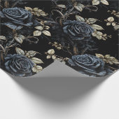 Extra Groot Romantisch Blauw en Zwart Roos Gotisch Cadeaupapier (Hoek)