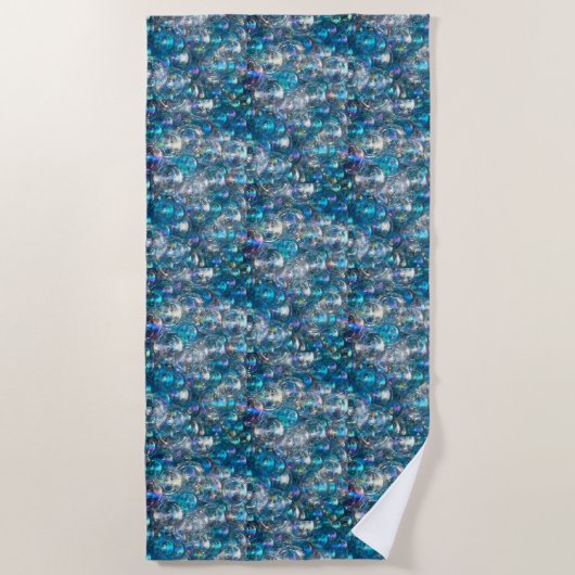Extra grote badhanddoek bubbels badkamer Aqua Blue (Voorkant)