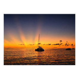Extra Grote Caribische Zonsondergang Zeilboot Foto Afdruk