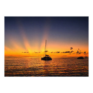 Extra Grote Caribische Zonsondergang Zeilboot Foto Afdruk
