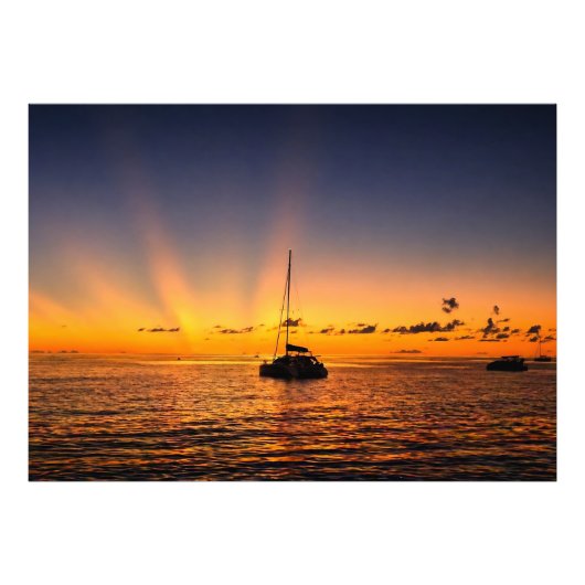 Extra Grote Caribische Zonsondergang Zeilboot Foto Afdruk (Voorkant)