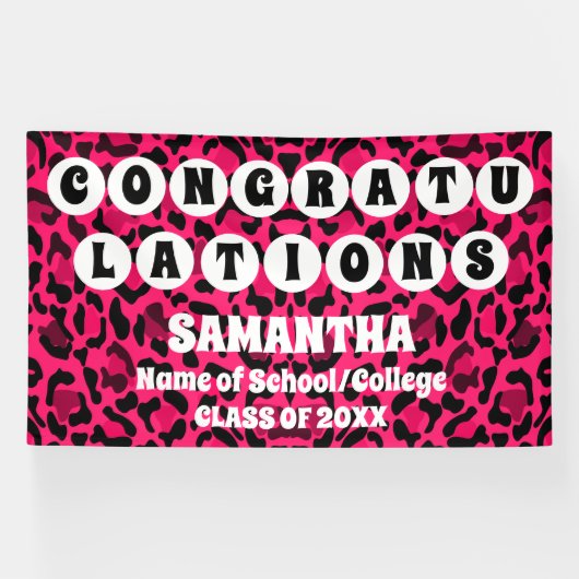 Extra grote roze luipaard print 2024 Afstuderen Spandoek (Horizontaal)