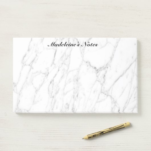Extra grote witte marmer, aangepaste benaming post-it® notes (Op bureau)