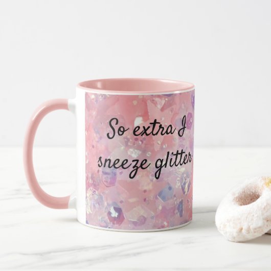 EXTRA I Sneeze Glitter Gift for her Roze Koffie Mok (Met donut)