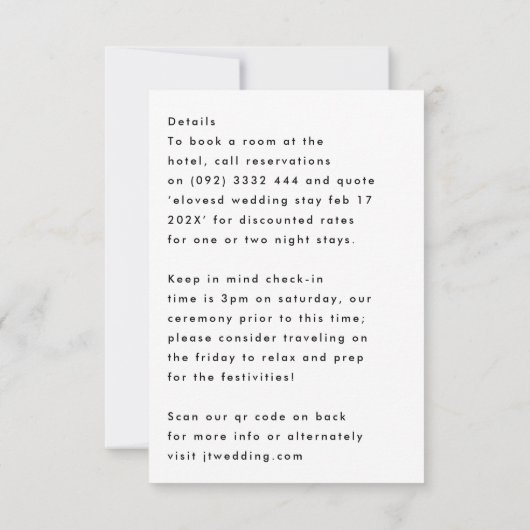 Extra Info - Aangepaste namen Modern Black RSVP Kaartje (Achterkant)