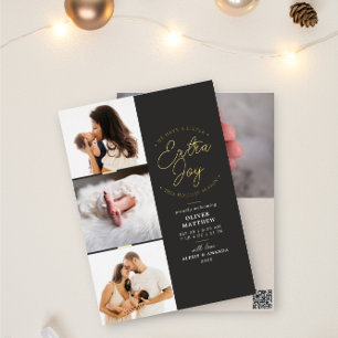 Extra Joy Foto Gray Holiday Geboorteaankondiging Folie Feestdagenkaart