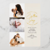 Extra Joy Foto Groene Vakantie Geboorteaankondigin Folie Feestdagenkaart (Voorkant)