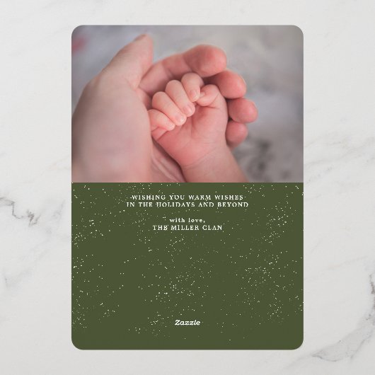 Extra Joy Foto Groene Vakantie Geboorteaankondigin Folie Feestdagenkaart (Achterkant)
