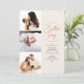 Extra Joy Foto Red Holiday Geboorteaankondiging Feestdagenkaart (Staand voorkant)