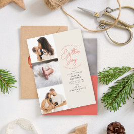 Extra Joy Foto Red Holiday Geboorteaankondiging Feestdagenkaart