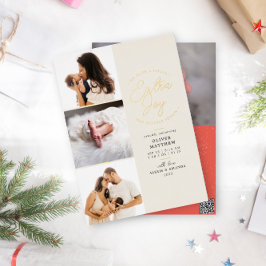 Extra Joy Foto Rode Vakantie Geboorteaankondiging Folie Feestdagenkaart