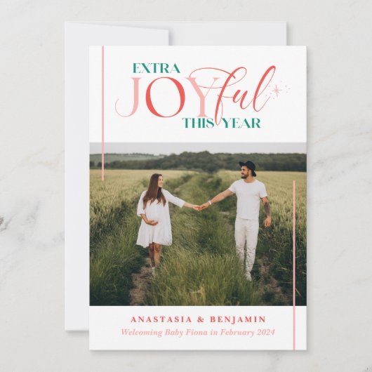 Extra Joyful Roze Zwangerschap Feestdagenkaart (Voorkant)