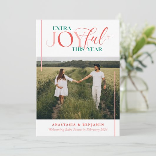 Extra Joyful Roze  Zwangerschap Feestdagenkaart (Staand voorkant)