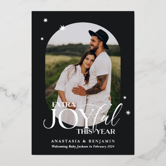 Extra Joyvolle Zwangerschapsaankondiging Kerstkaar Folie Feestdagenkaart (Voorkant)