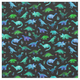 Extra kleine dino's in blauw en groen op zwart stof