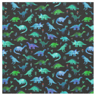 Extra kleine dino's in blauw en groen op zwart stof