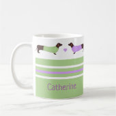Extra lange Dachshunds - Mint Green en Lavender Koffiemok (Links)