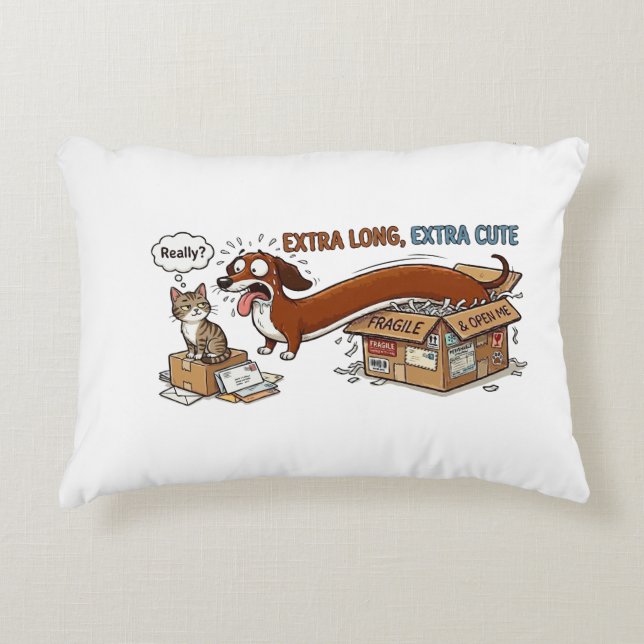 Extra Lange Extra Schattige Dachshond Accent Kussen (Voorkant)