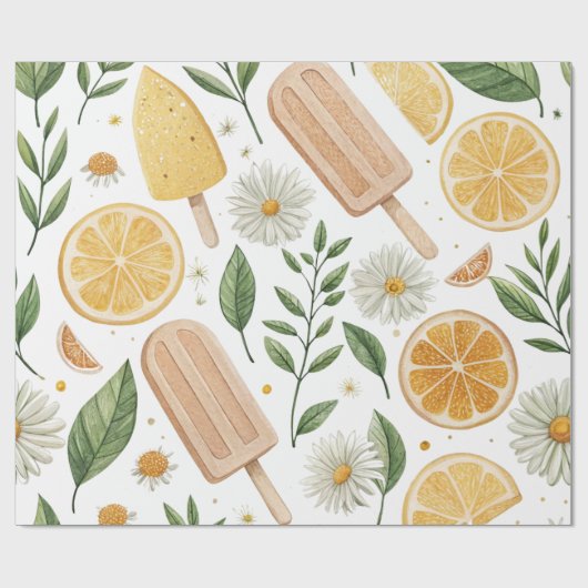 Extra Lange Inpakpapier – Lemon & Daisy Patroon (Vlak)