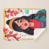 Extra Large Cozy Sherpa Blanket – Autumn Girl Art  Sherpa Deken (Voorkant (horizontaal))
