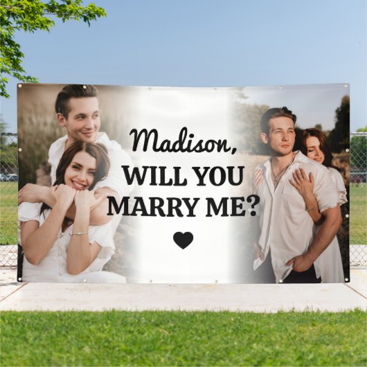 Extra Large Custom 2 Photo Marriage Proposal Vinyl Spandoek (Buitenkant)