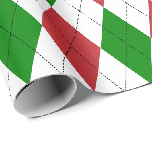 Extra Large Donkerrood, Groen en Wit Argyle Cadeaupapier (Rol Hoek)