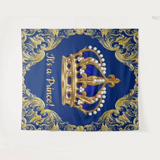 Extra Large Koninklijk Blauwe Gouden Prins Baby Sh Wandkleed (Voorkant (horizontaal))