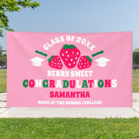 Extra Large Strawberry 2026 Graduation Party Spandoek (Buitenkant)