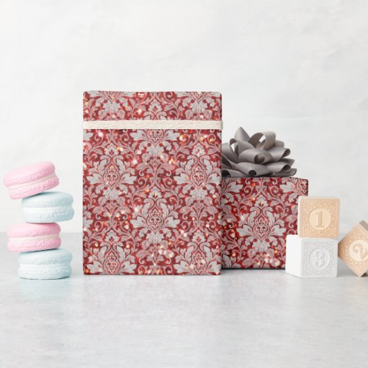 Extra luxe Damask & Glitter - Rood Cadeaupapier (Baby Shower)