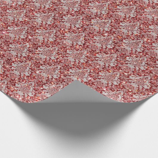 Extra luxe Damask & Glitter - Rood Cadeaupapier (Hoek)