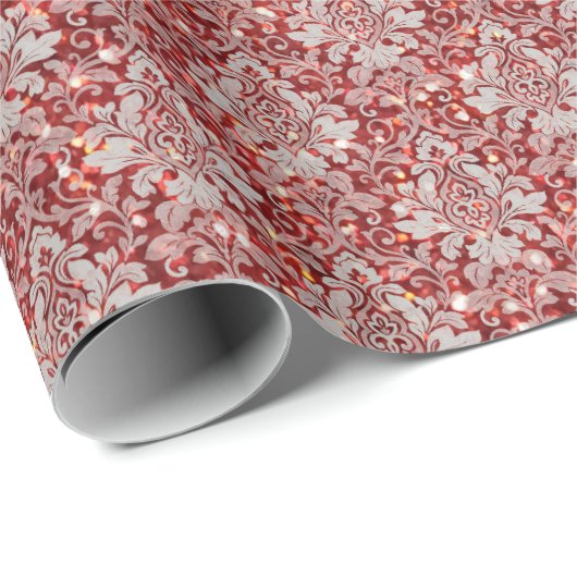 Extra luxe Damask & Glitter - Rood Cadeaupapier (Rol Hoek)