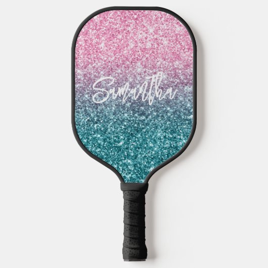 Extra luxe lichtroze Blauwgroen ombre Glitter Pickleball Paddle (Voorkant)