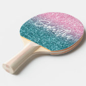 Extra luxe lichtroze Blauwgroen ombre Glitter Tafeltennisbatje (Voorkant Gekanteld)