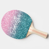 Extra luxe lichtroze Blauwgroen ombre Glitter Tafeltennisbatje (Zijkant)