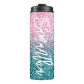 Extra luxe lichtroze Blauwgroen ombre Glitter Thermosbeker (Voorkant)