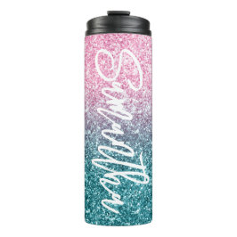 Extra luxe lichtroze Blauwgroen ombre Glitter Thermosbeker