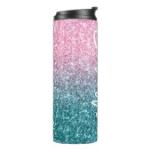 Extra luxe lichtroze Blauwgroen ombre Glitter Thermosbeker (Gedraaid links)