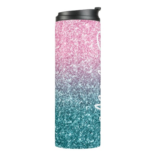 Extra luxe lichtroze Blauwgroen ombre Glitter Thermosbeker (Gedraaid links)