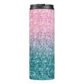 Extra luxe lichtroze Blauwgroen ombre Glitter Thermosbeker (Achterkant)