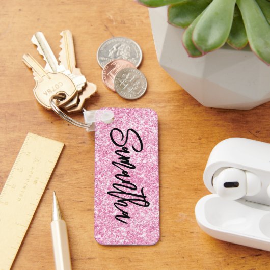 Extra luxe lichtroze glitter sleutelhanger (Bureau)