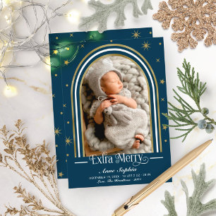 Extra Merry Geboorteaankondiging met Boogframe Feestdagenkaart