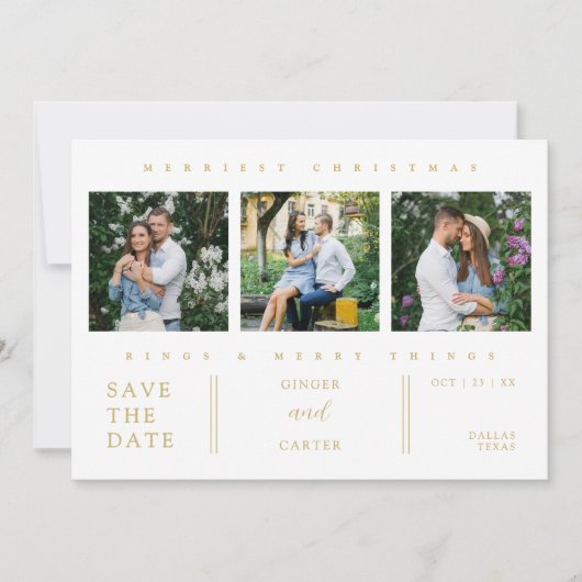 Extra Minimal Christmas Collage 3 Photos Wedding Save The Date (Voorkant)