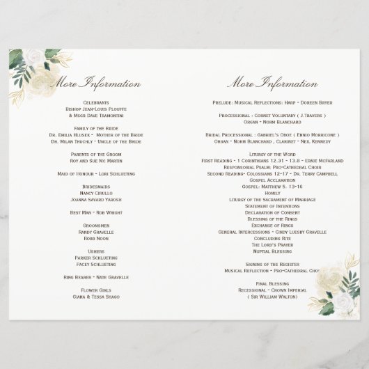 EXTRA PAGINA INSERT for Woodland Wedding Programs (Achterkant)