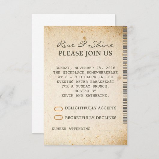 Extra RSVP-kaarten voor zondagbrunch-huwelijk Kaart (Voorkant / Achterkant)