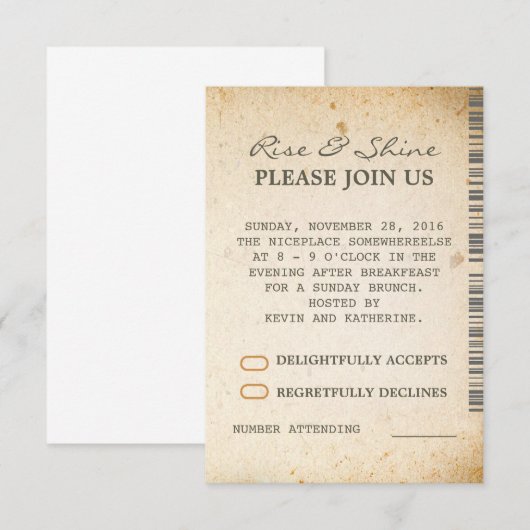 Extra RSVP-kaarten voor zondagbrunch voor bruiloft Kaart (Voorkant / Achterkant)